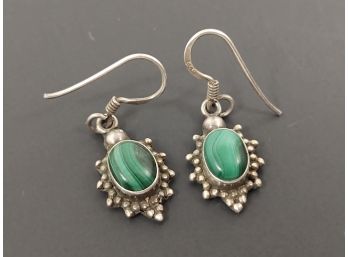 VINTAGE MEXICAN STERLING SILVER MALACHITE EARRINGS