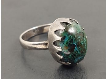 VINTAGE MEXICAN STERLING SILVER GREEN JASPER RING