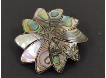 VINTAGE MEXICAN STERLING SILVER ABALONE PINWHEEL BROOCH