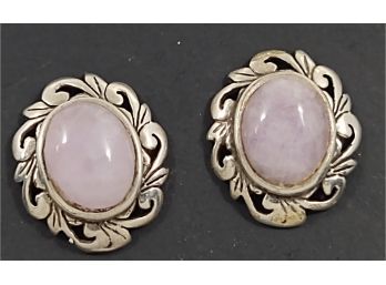 VINTAGE MEXICAN STERLING SILVER ROSE QUARTZ EARRINGS