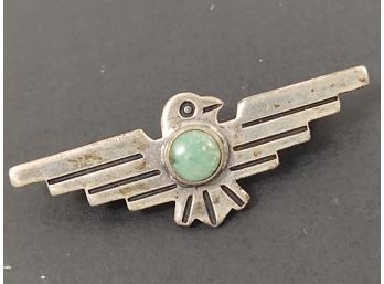 VINTAGE NATIVE AMERICAN STERLING SILVER TURQUOISE THUNDERBIRD PIN / BROOCH