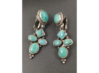 VINTAGE NATIVE AMERICAN STERLING SILVER TURQUOISE EARRINGS SIGNED