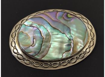 VINTAGE NATIVE AMERICAN STERLING SILVER ABALONE BROOCH SIGNED
