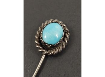 VINTAGE SOUTHWESTERN STERLING SILVER TURQUOISE STICK PIN