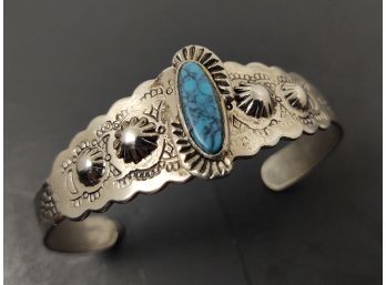 VINTAGE SOUTHWESTERN SILVER PLATED FAUX TURQUOISE CUFF BRACELET
