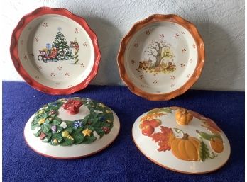 Temptations Hand Painted Hand Crafted Fall And Christmas Baking Dishes