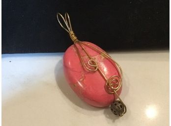 Large Peach Stone With Sterling Silver Accent Pendant