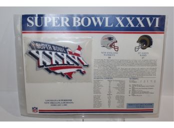 2002 Super Bowl XXXVI - Patriots 20 - Rams 17 - Patch Only Great Gift!~