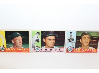 3 Topps NY Yankees Cards 1960 -Andy Carey - Kent Hadley - Jim Coates