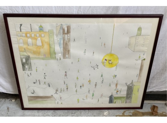 Framed Watercolor With Detailed Characters