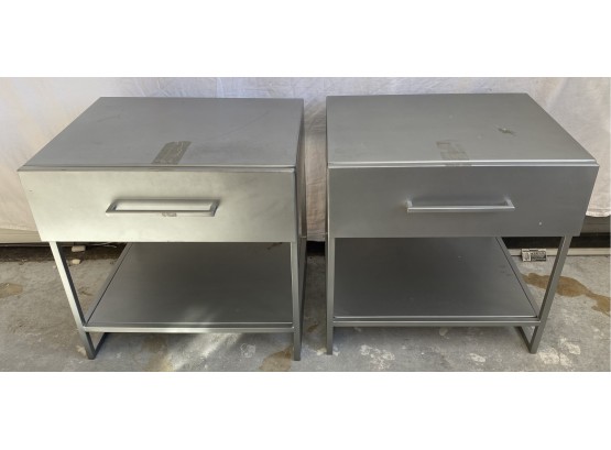 Pair Of Heavy Metal One Drawer Night Stands