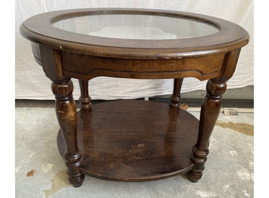 Oval Wood And Glass Side Table