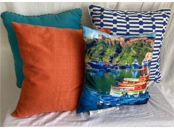 Four Decorative Bright Throw Pillows