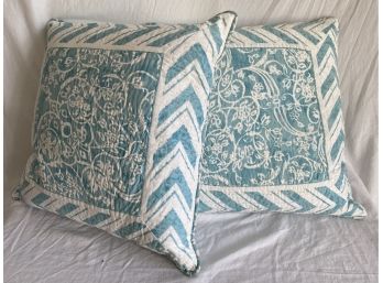 Pair Of Teal And White Down Throw Pillows