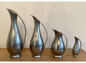 Lot Of Four Pewter Water Jugs From Holland