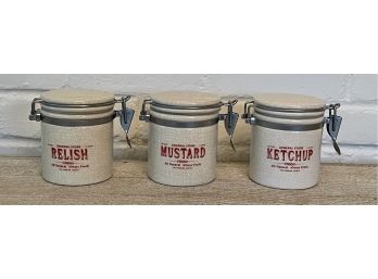 Lot Of Three Glazed Ceramic Condiment Containers From Potterybarn