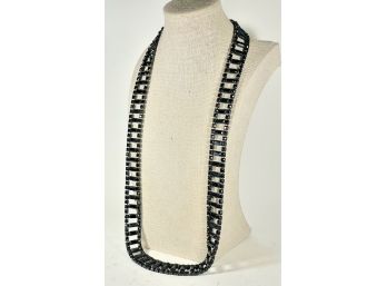 Black Rhinestone Vintage Large Necklace 'train Tracks' 30'