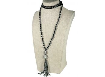 Superb Quality Faceted Genuine Stone Beaded Necklace W Pearls And White Stones