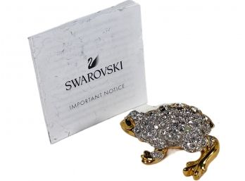 Signed Swarovski Crystal Gold Tone Frog Brooch