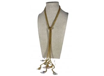 Signed Designer Gold Tone Multi Strand Necklace W Crystal Stones