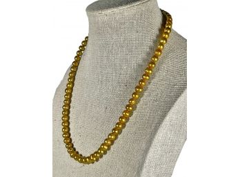 Genuine Gold Colored Cultured Pearl Beaded Necklace 16'