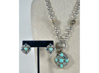 Fine Silver Tone Designer Knock-off Necklace & Pierced Earrings Good Quality