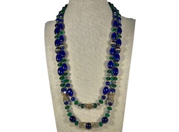 Super Quality 1950s 1960s Glass Rhinestone Beaded Necklace Blue