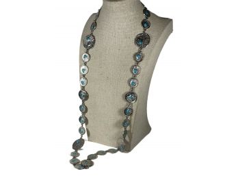 Designer Silver Tone Turquoise Enamel Necklace By Pauline Rader