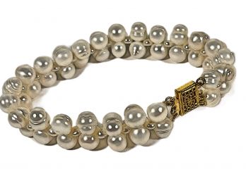Genuine Large Cultured Pearl Bracelet Gold Tone Clasp 8' Long