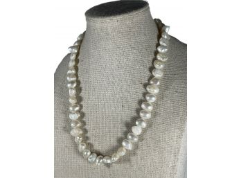 Genuine Large Cultured Pearl Necklace W Gold Tone Clasp