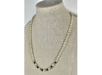 Genuine Fresh Water Pearl Garnet & Jade Beaded Necklace