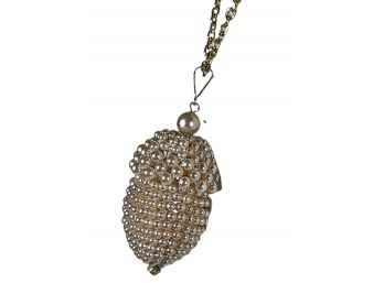 Faux Pearl Studded Acorn Gold Tone Pendant On Chain