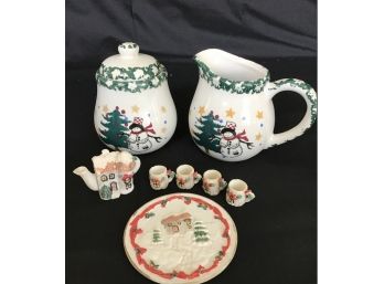 Christmas Sugar Creamer Set And Miniature Christmas  Tea Set