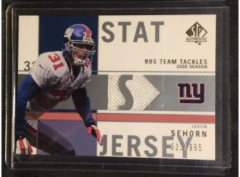 2001 Upper Deck SP Authentic Jason Sehorn Stat Jersey Relic Card 533/995
