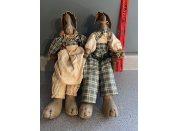 (2) Country Rabbits On Bench