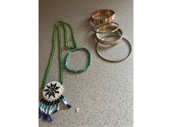Beaded Necklace With Group Of Bracelets