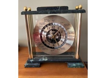 World Time Clock 9'' Made Of Marble And Quartz