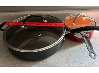 Large Frying Pan And Red Copper Sauce Pan