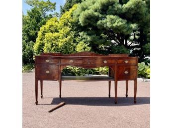 An Attractive Flame Mahogany Inlaid Empire Style Bow Front Side Board/credenza With Open Shelf