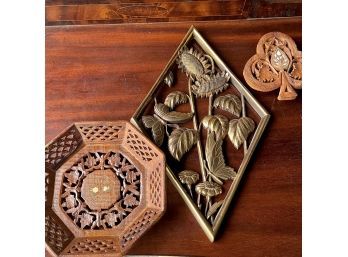 A Grouping Of 3 Wall Hangings - Carved Wood
