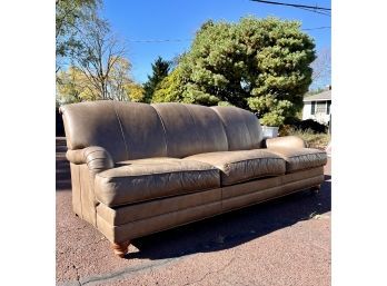 A Light Brown/Mushroom Leather Sofa - Tight Back - 3 Cushion - Rolled Arm - 82'