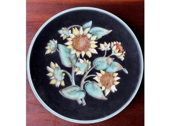 A Vintage German Clay Plate With Sunflowers
