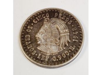 1948 Cinco Pesos 30 Grams  .900 SILVER Coin  - Mexico