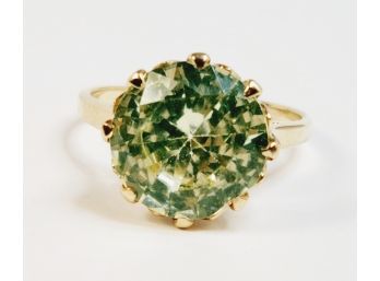 Incredible Sparkling 10K Yellow Gold Large Green Stone Ring