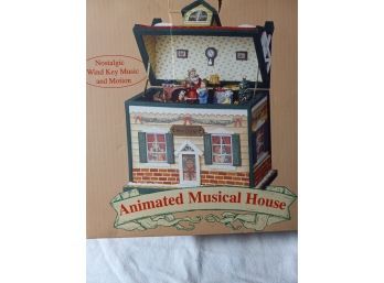 Vintage Christmas Animated Wood Wind Up House