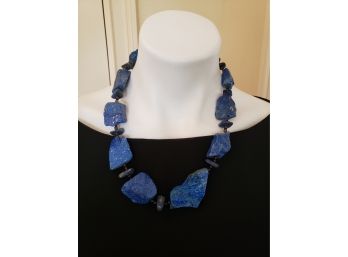 Stunning Blue Lapis Necklace With Toggle Clasp All Natural Rough Cut/ Interspersed With Beads