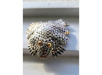 Heavy Sterling Silver Frog Brooch With 18kt Accents