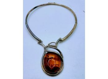 Impressive Gemstone Quality Amber Stone On This Beautifully Designed Silver (but Not Sterling) Chocker