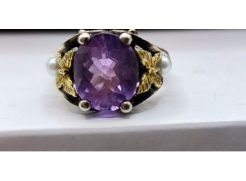 Anne King Designed This Sterling Silver And 18kt With Amethyst And Cultured Pearl /pearl/