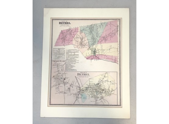 Antique 1870 Beers Atlas Of Fairfield County Map Of Bethel CT